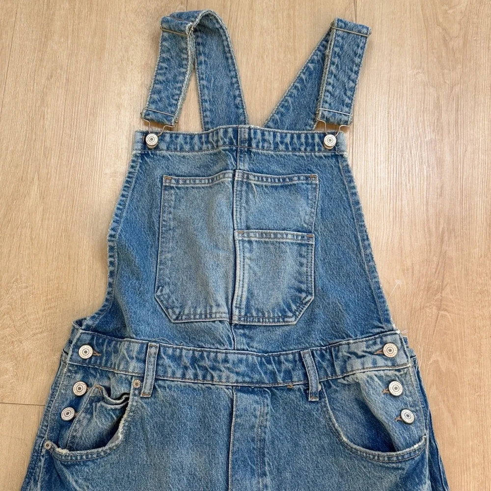 We The Free Good Luck Denim Square Neck Barrel Leg Overalls, SIZE MEDIUM - Picture 6 of 10